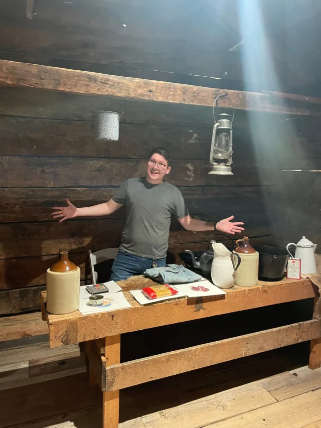 Meet Marshall, one of our Programming Associates!
Marshall helps bring local history to life! He uses various interpretive methods to engage school groups, families, and diverse audiences, making history accessible and exciting for everyone. Marshall also helps run military-themed programs and events at the Okanagan Military Museum.

“As an educator I strive to give our guests, particularly students, their ‘AHA! Moment,’ and watching their expression change as everything they’ve learned (or unlearned) starts to click into place. Once they ask a question that requires critical thinking, I know I’ve done my job right.”

Marshall has gained a lot of new knowledge since joining KMS, including from grade schoolers. “I’m all for sharing information, but one time I did have to put the kibosh on a kid who excitedly shared with me a recipe for explosive black powder before he could spread the word to his class. In retrospect, he may have been talking about Minecraft.”

Visit the link in our profile for a list of our current and upcoming public programs.
.
.
.
#MeetTheTeam #MuseumMonday #BehindTheScenes #LearningIsFun #MuseumWorkers #MuseumWork #MuseumLife #KelownaMuseums