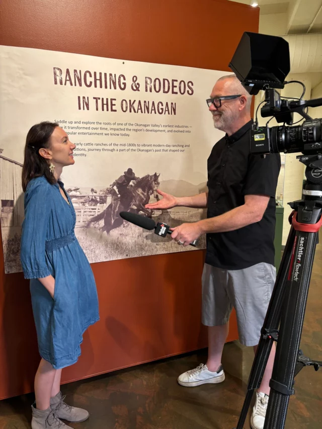 Lights, camera, action! We love it when @GlobalOkanagan’s Travis Lowe stops by to check out our exhibitions. Here’s a behind-the scenes look at his interview with Amanda and Jas for an upcoming piece that features ‘Ranching and Rodeos in the Okanagan.’ Check out the story by visiting the link in our bio.
.
.
.
#GlobalOkanagan #KelownaMuseums #NewExhibition #Ranching #KelownaHistory #DowntownKelowna #ExploreKelowna #BCMuseums #BehindTheScenes