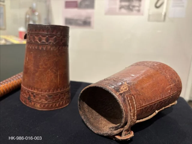 Local rancher, orchardist, businessman, author, and historian Frank Buckland wore these leather cuffs during his ranching days in the early 1900s. They protected his wrists from injuries caused by rope, wire, cattle, and other hazards of the job. The cuffs were both functional and fashionable; they added a touch of cowboy charm to Buckland’s ranch wear. Yee-Haw! 
.
.
.
#Ranching #RanchLife #FarmLife #Orchards #KelownaMuseums #KelownaHistory #MuseumsAreCool #DowntownKelowna #ExploreKelowna